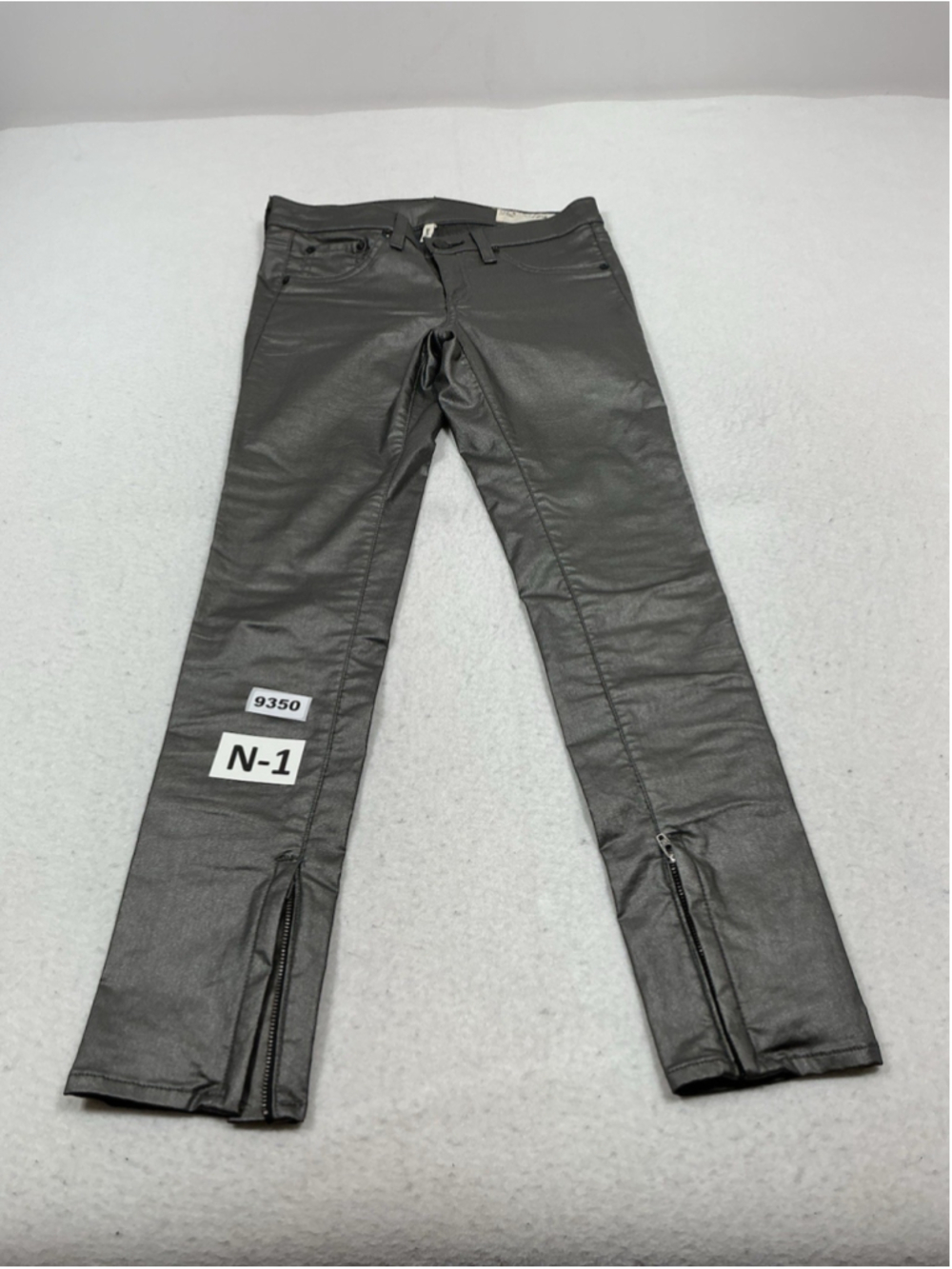 Womans Jr Excellent Rag & Bone Pleather Ankle Pants Waist 26 Inches Pewter